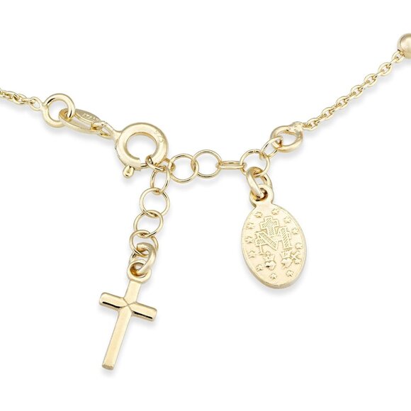 Elegant 8in 18K Gold Plated Silver Rosary Bracelet with Cross & Miraculous Medal - Picture 4 of 6